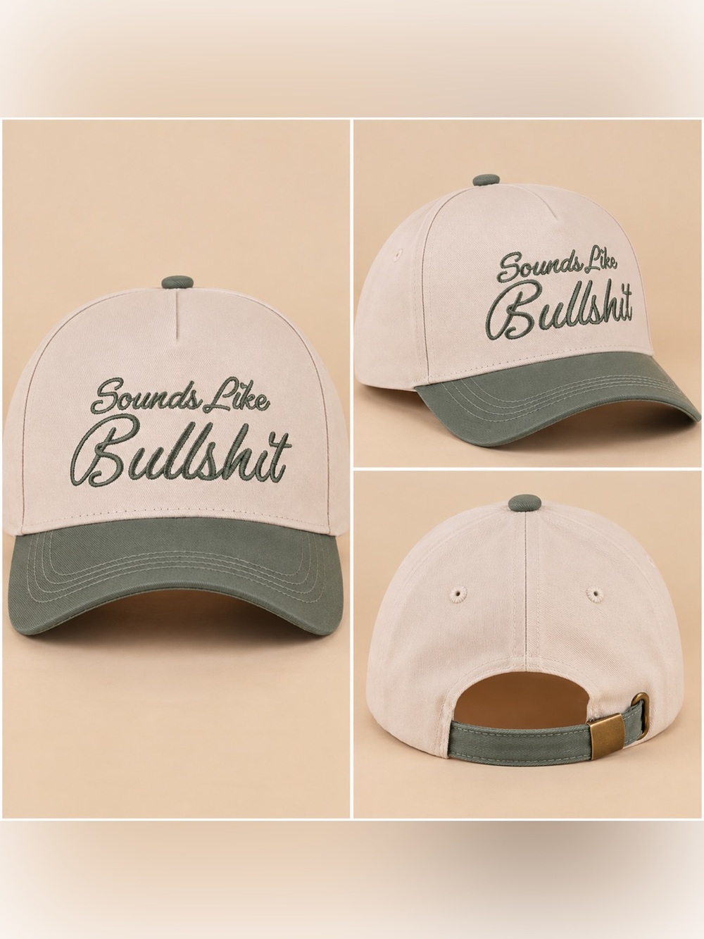 Zenana Sounds Like Bullsh*t Novelty Baseball Hat Forest Green